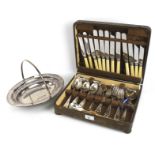 Cased silver plated cutlery and quantity of plated items.