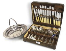 Cased silver plated cutlery and quantity of plated items.