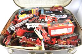 Collection of unboxed diecast models. Mainly fire engines noting Richmond Toys etc. In suitcase.