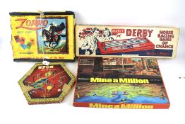 Four vintage family games. Including Walt Disney's 'Zorro Race Game', Chad Valley, etc.