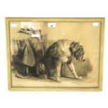 A signed pastel sketch in a frame. Showing old dog in kitchen H38cm x W49cm.