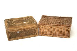 A Harrods wicker basket and an Asian cane work basket.