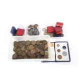 An assortment of mostly English copper coinage and Dalia Society medals
