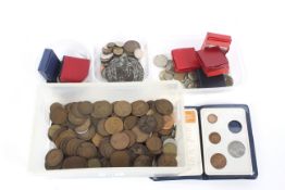An assortment of mostly English copper coinage and Dalia Society medals