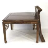 A Chinese square table. With two additional leaves and carved decoration, H78cm x W107cm x L117cm.