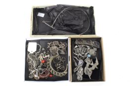 Three boxes of white metal costume jewellery. Some stamped 925.