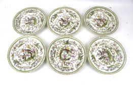 A set of six 19th century Chelsea style plates.