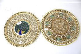 Two handcrafted Indian Mughal style marble plates.