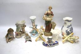 19th century ceramics Royal Duc figurine, Worcester jug, etc.