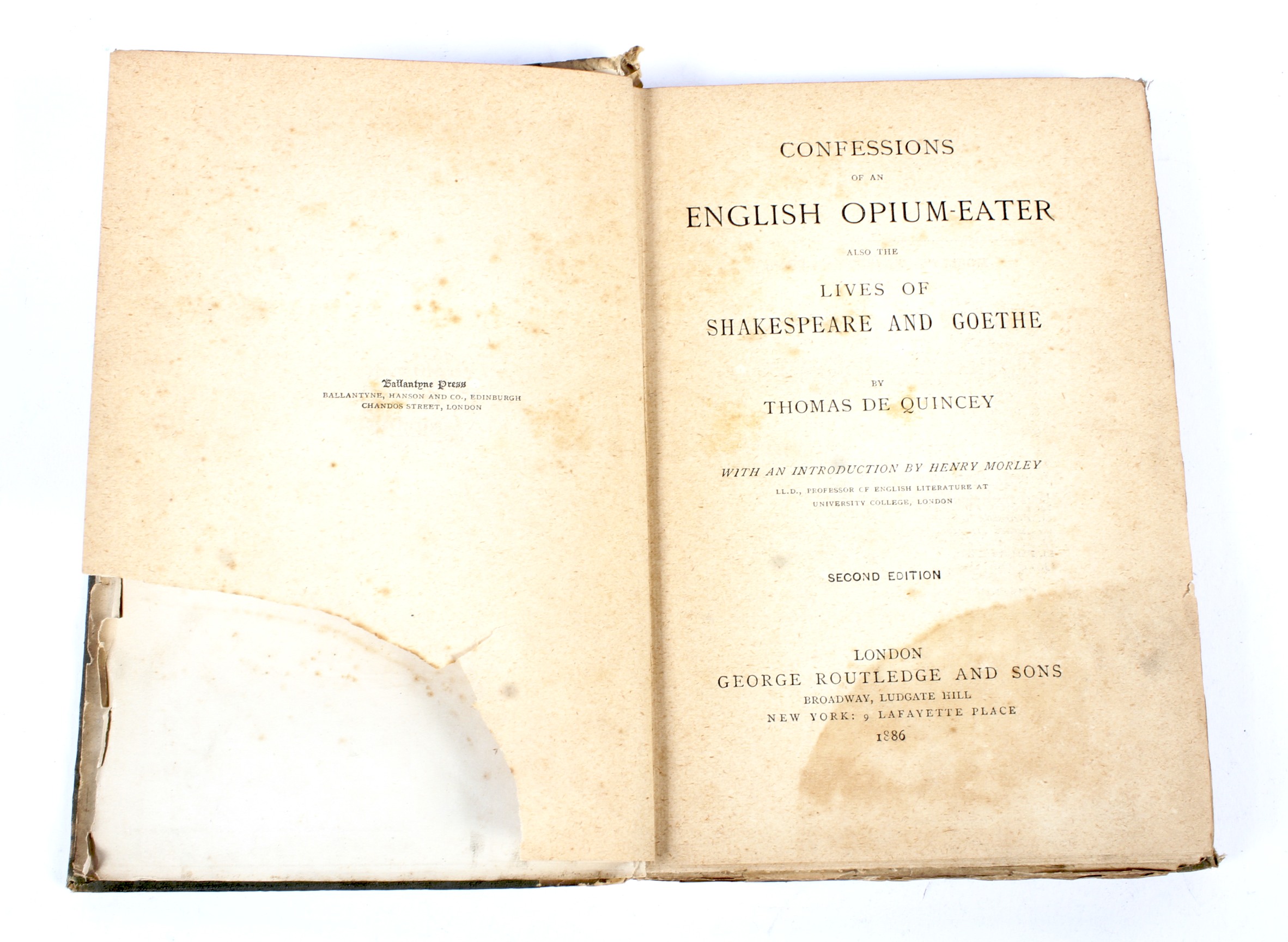 Thomas de Quincey, 'Confessions of an English Opium-Eater'.