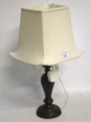 Table lamp. Cast brass base with white shade, H50cm.