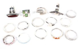 15 assorted silver rings some set with stones various sizes, 63.3 grams.