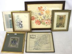 Six prints. All in frame showing mainly floral scenes, etc.
