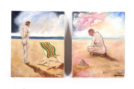 Peter Roland-Mclean (21st Century), two oil on canvases depicting nudes on a beach.