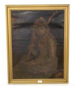 Oil painting of girl. In frame, is slightly damaged, H77cm x W59cm.