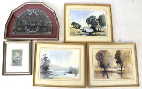 Five framed and glazed pictures.