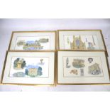 Four pictures in frames. All showing buildings in Roman style, signed H Elliott, H68cm x W102cm.