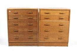 A pair of 1930-50s G-Plan oak Art Deco chest of drawers retailed by Hamptons (Pall Mall East,