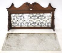 Marble washstand. With top inlaid with floral tile panel and carved detailing.