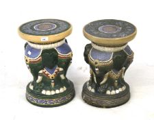 Pair of Chinese ceramic stools. Colourful finish with elephant heads. H44cm x D30cm.