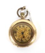 A continental 14K cased pocket watch. With engraved decoration number 69190, 21 grams.