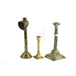 Three assorted vintage candlesticks. Including a brass candlestick H20.