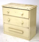 Painted pine chest. Comprising three drawers painted white, H85cm x D45cm x W89cm.