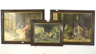 Three prints. In frame all showing various meeting scenes, largest H55m x W70cm.