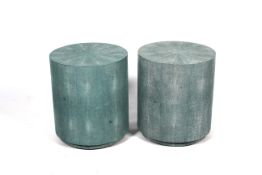Two contemporary cylindrical occasional side tables covered in simulated shagreen. 40cm diam. x 42.