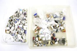 A large collection of assorted thimbles. Including metal and china.