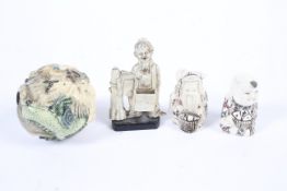Two Chinese bone figures, a coloured resin zodiak ball, etc.