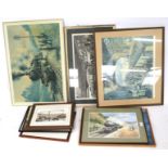 Nine framed railway prints and photographs.