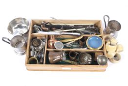 A cutlery tray with an assortment of mixed collectables.
