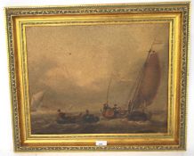 A glazed print depicting a fishing scene. In frame H53cm x W63cm.