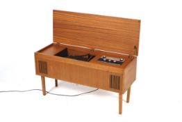 A mid-century teak cabinet fitted with a Stereosound Productions Ltd (Yorkshire) record player.