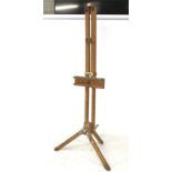 Beech framed floor standing artist folding easel. On adjustable stand, H186cm.