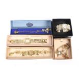 Assorted costume jewellery boxed and two 'Kirks Folly' ladies watches.