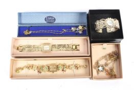 Assorted costume jewellery boxed and two 'Kirks Folly' ladies watches.