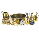 An assortment of 19th century and later brassware. Including a preserve pot, inkwell, jugs, etc.