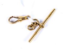 An early 20th century 18ct gold 'T' bar, and a swivel clasp for an 'Albert' or watch chain.
