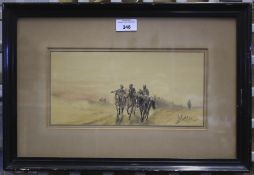 A contemporary watercolour. 'French Cavalry Sahara', unsigned, 29cm x 14.