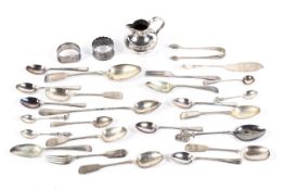 A collection of silver and plated flatware, an EPNS 'Jersey cream jug' and two napkin rings.