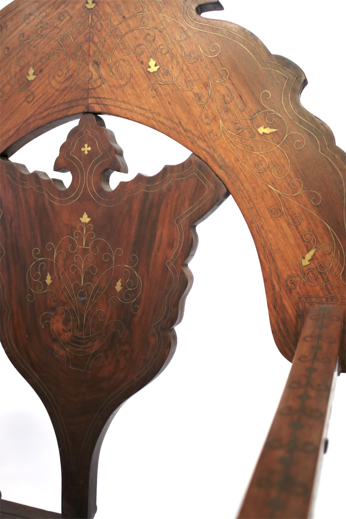 A pair of contemporary mahogany X-framed chairs. With brass inlaid decoration. - Image 2 of 2