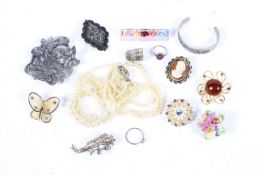 An assortment of costume jewellery including silver and gold