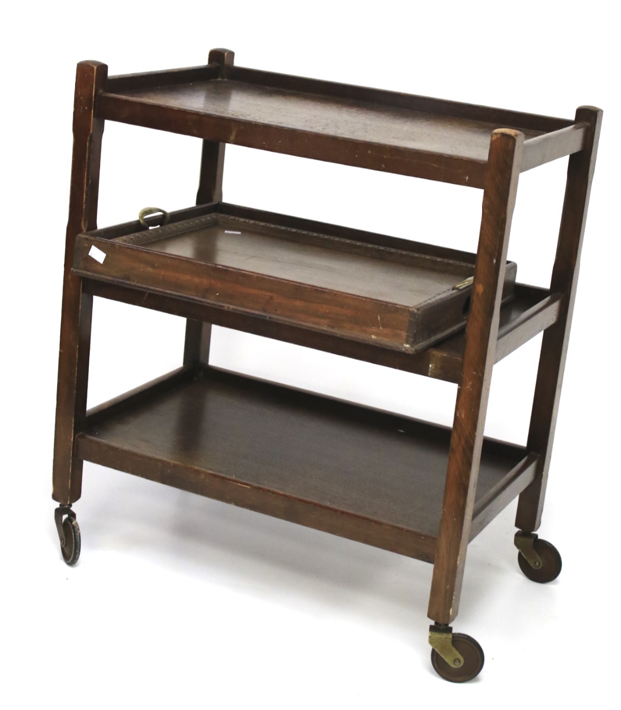 A 19th century oak butlers trolley and two trays.