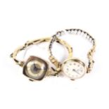 Two lady's 9ct gold cased bracelet watches.