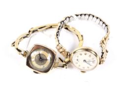 Two lady's 9ct gold cased bracelet watches.