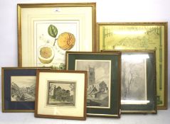 An assortment of 20th century and later prints. Including a map of Wiltshire, 39.5cm x 59.