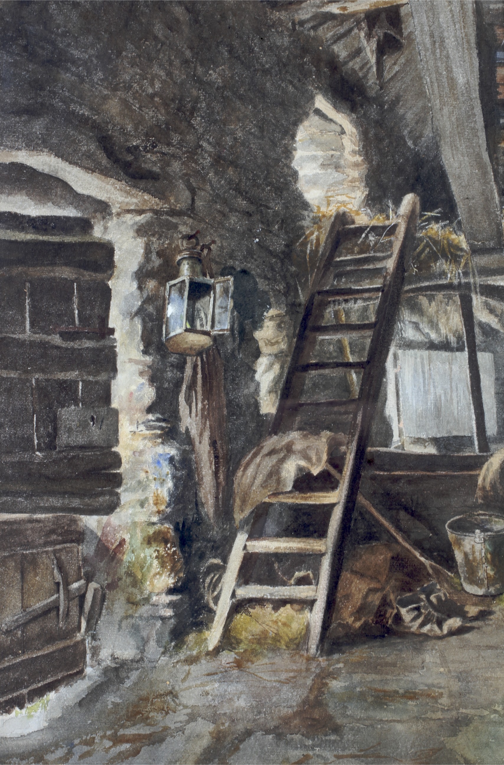 Attributed to ME Cooper RSA (act. 1882-88), a watercolour scene of a hayloft. 29.5cm X 44cm exc. - Image 2 of 2