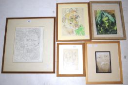 Frank Kendrick Owen, five framed works, various media.